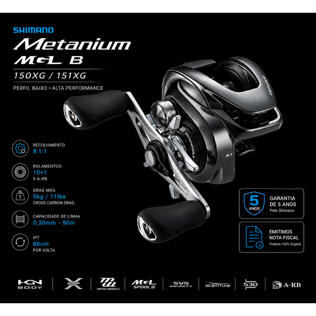 Carretilha Shimano Metanium Mgl B 151xg 10+1 Rolamentos Direita Nota Fiscal garantia SHIMANO DE 5 ANOS