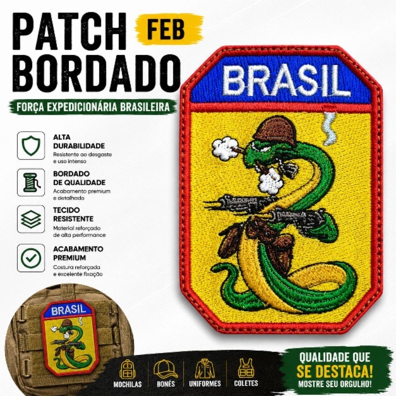 Patch Bordado Brasil FEB Força Expedicionária Brasileira cobra vai fumar termocolante