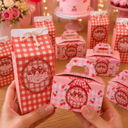 Kit 2 Lembrancinhas Personalizadas Cerejinhas – Caixa Milk + Maletinha Personalizada Festa Infantil