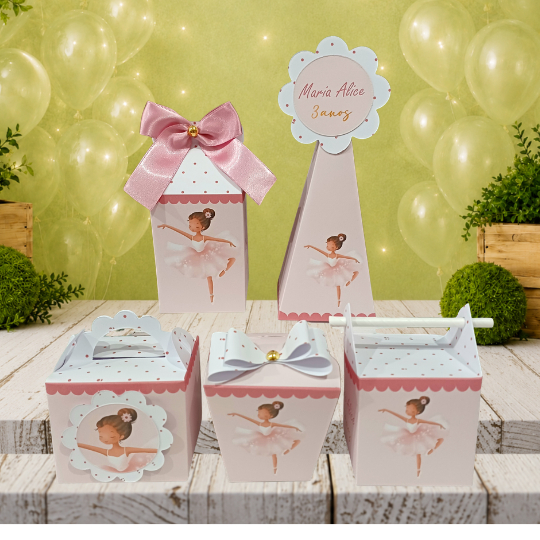KIT CAIXAS PERSONALIZADAS BAILARINA ROSA LEMBRANCINHA DE FESTA INFANTIL/ANIVERSÁRIO/PEGUE E MONTE