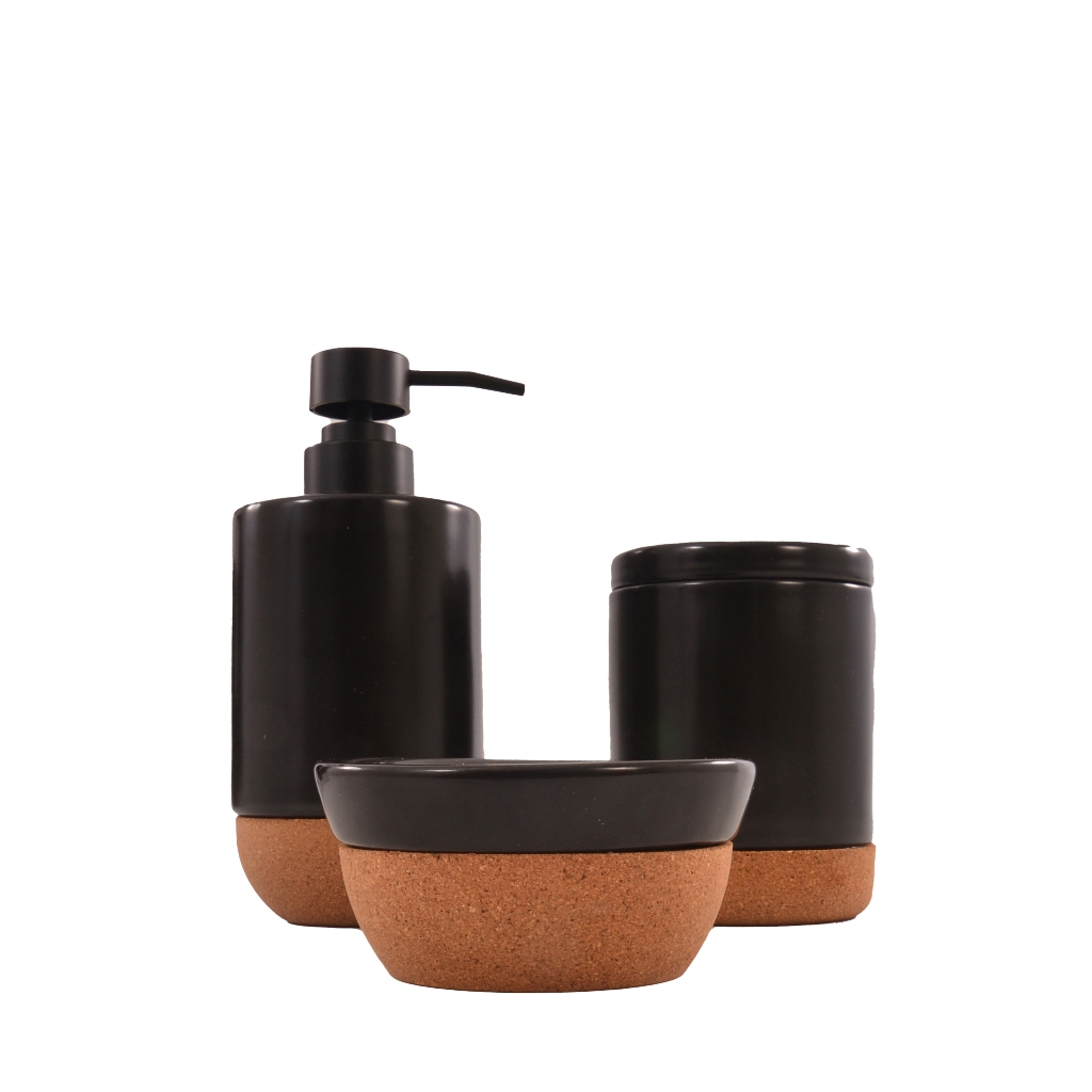 Essencia Oriental - Kit para Banheiro 3 peças Preto e Cortiça Wincy | Mai Home