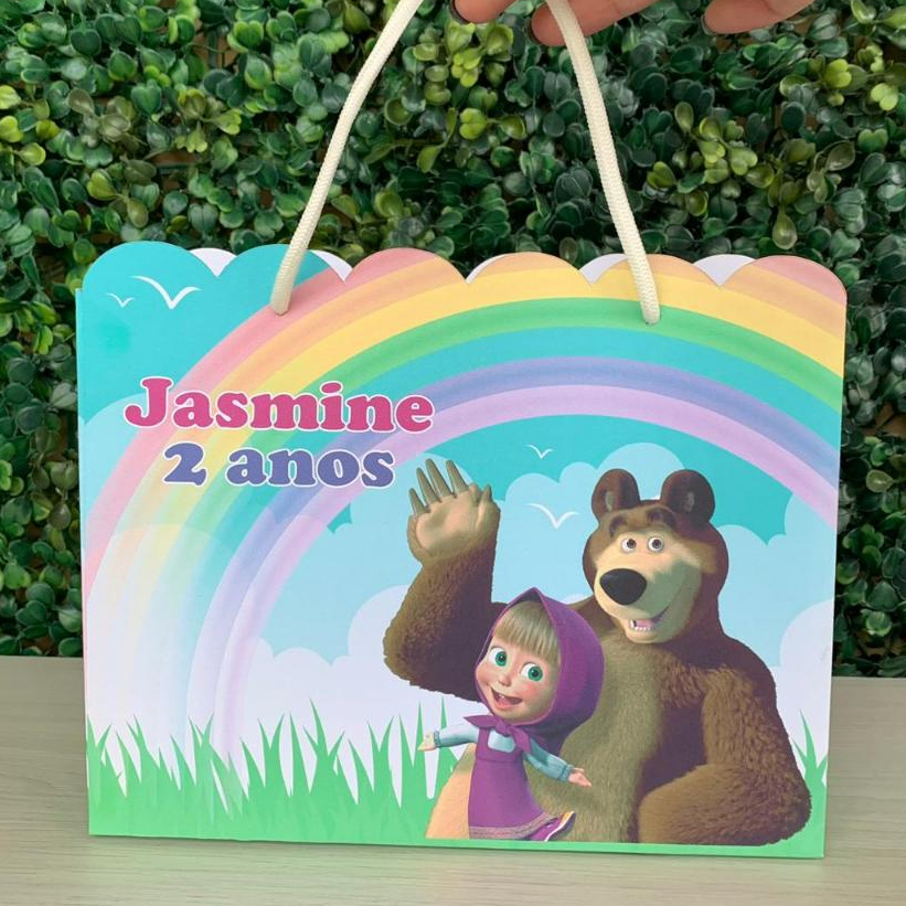 Sacolinha Personalizada Marsha e o Urso - Sacolinhas para festas de aniversário pegue e monte