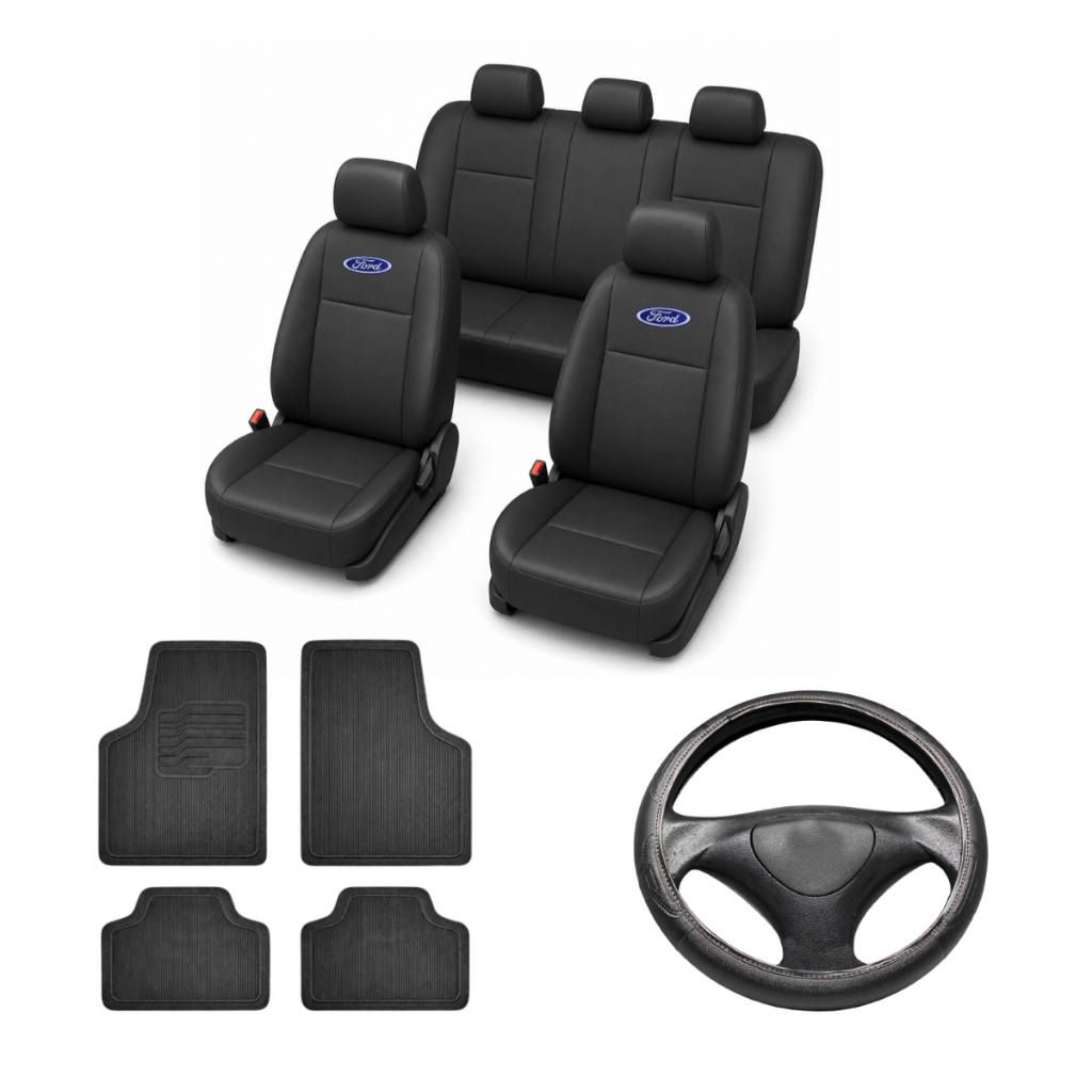 Capa Banco Couro + Tapete + Capa Volante Fiesta - Focus - Ford Ka - Fusion - Ranger