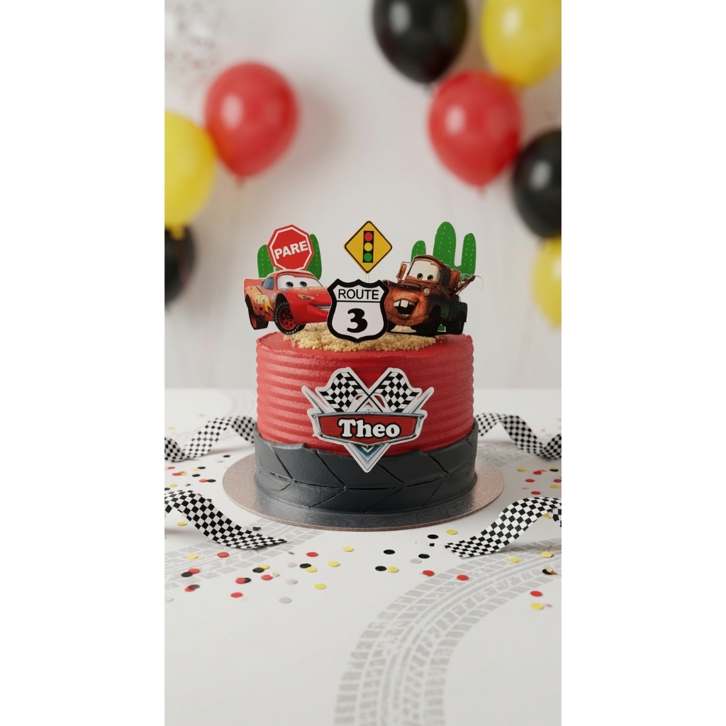 Kit Topo de Bolo Personalizado Tema Carros Infantil Aniversário Mesversário Nome + Idade Envio Rápido Decoração Festa
