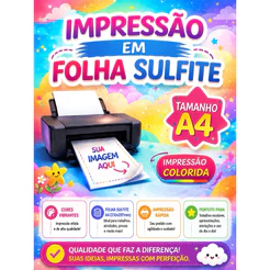 Impressão folha A4 Ofício/Sulfite 75g frente, preto e branco, colorida