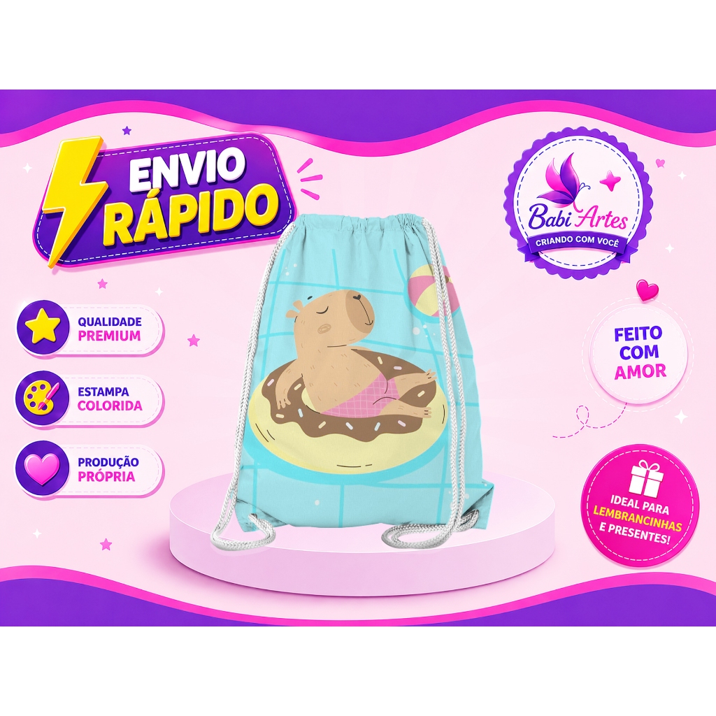 Mochilinha Saco Capivara  Festa Aniversário Lembrancinha Saquinho Infantil Envio Rápido