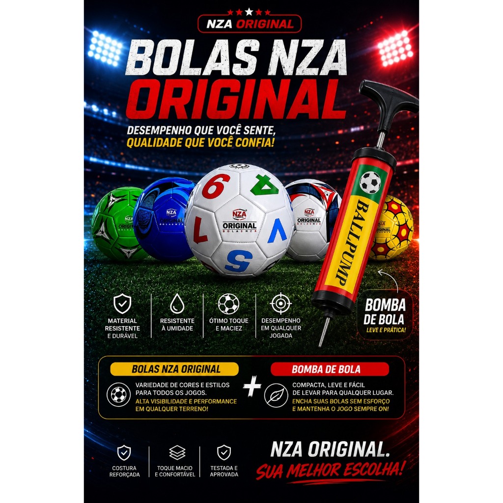 Kit Bola De Futebol e Bomba de ar Praia Quadra ou Campo Couro Costurada