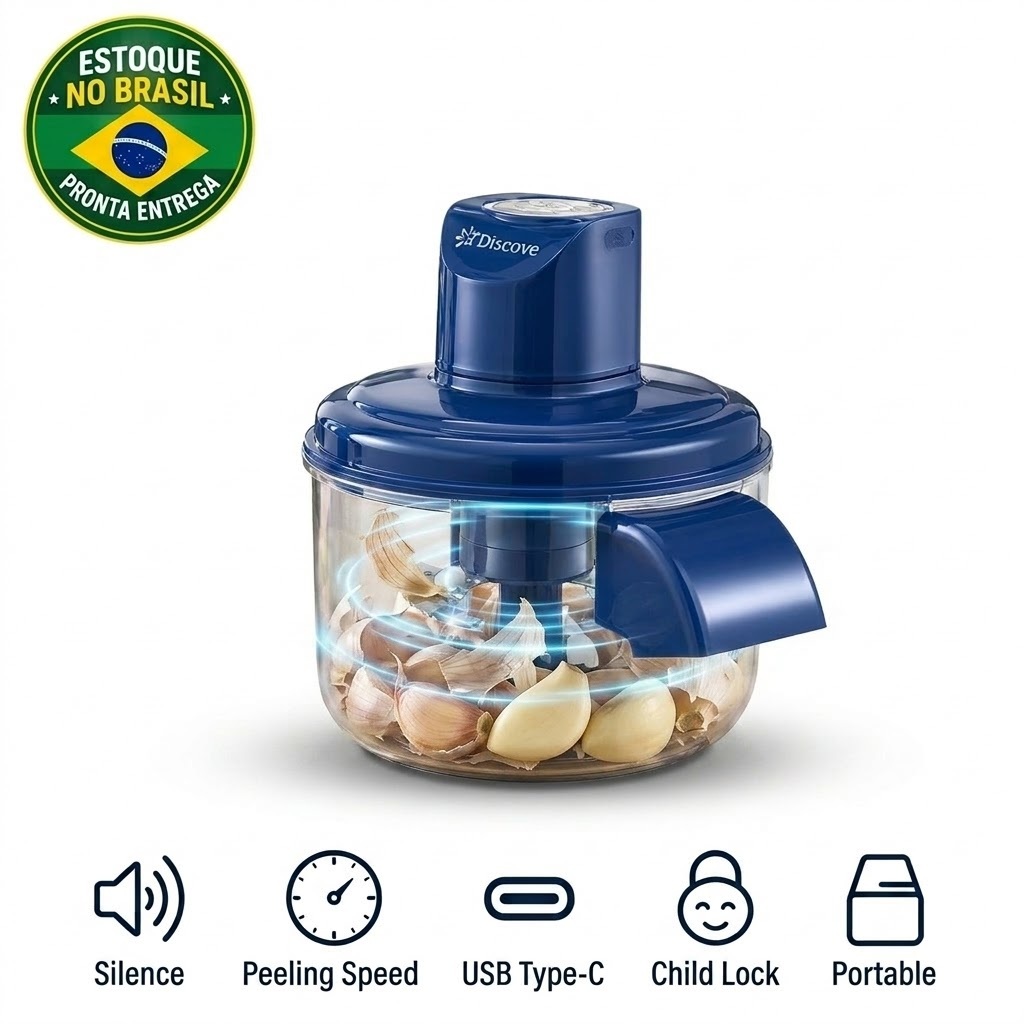 Descascador Eletrico Automatico Frutas Uvas Alho Tomate Legumes Recarregavel Bivolt USB Lamina Inox 420 Cozinha
