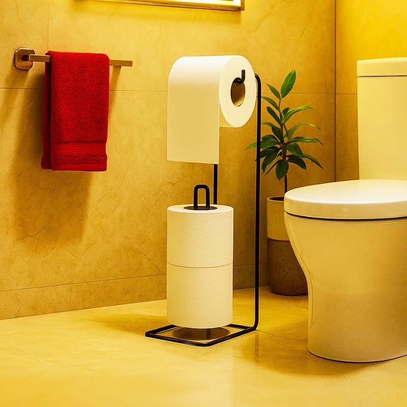Porta Papel Higiênico Suporte Para Papel Higiênico Chão Banheiro Aramado Preto Epóxi Organização
