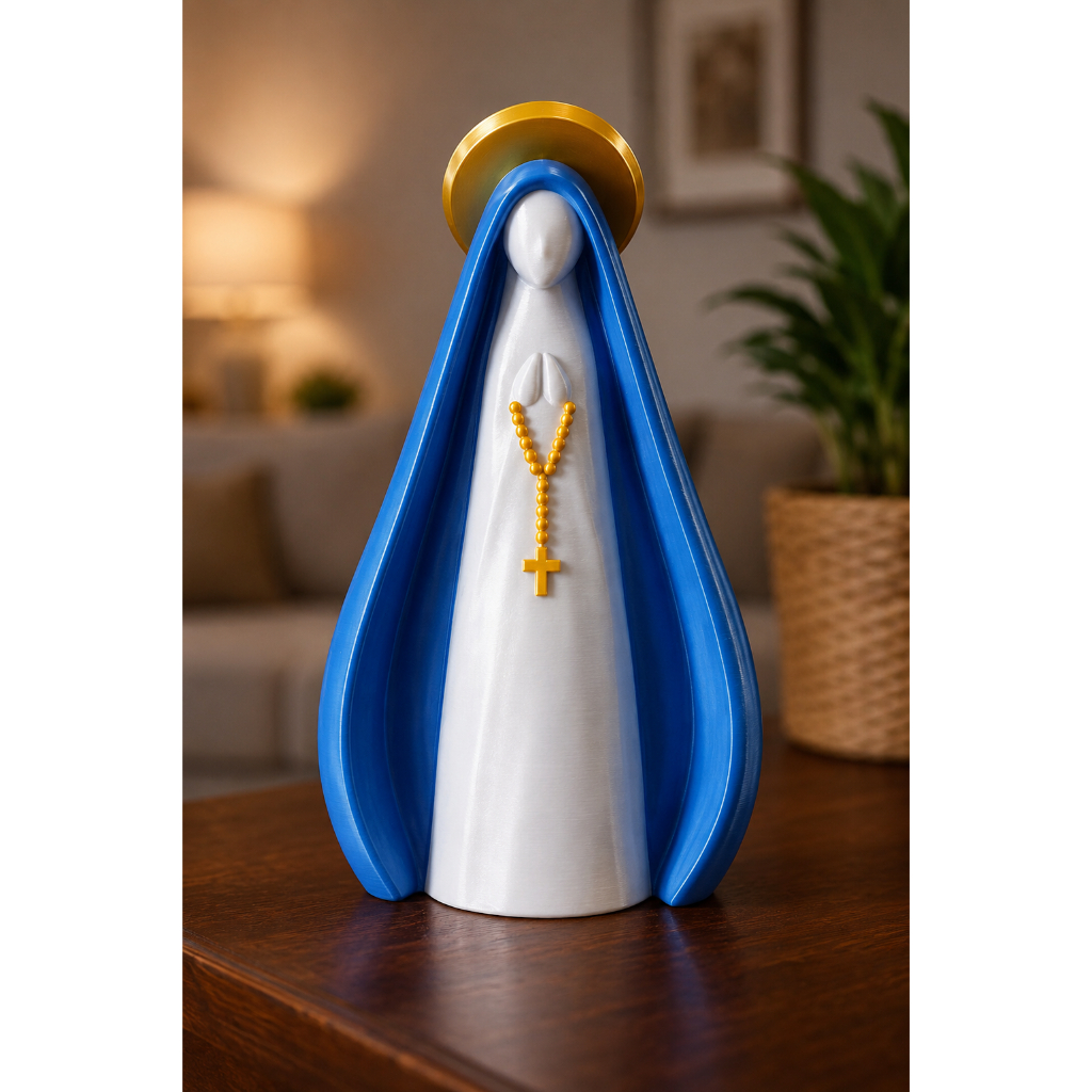 Imagem Nossa Senhora Aparecida Decorativa Católica Azul Dourada Decoração Religiosa Presente de Fé