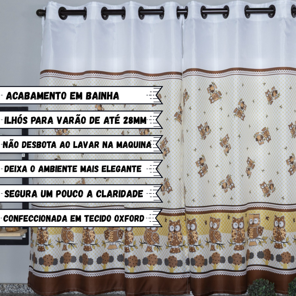 Detalhes do Cortina Oxford Estampada 2,40 x 1,30 Para Cozinha