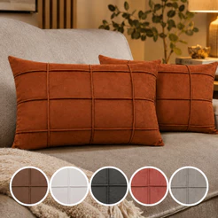 Kit 2 Capas de Almofada Baguete Retangular Tecido Suede Premium Drapeado JV 50 x 30 Alta Qualidade