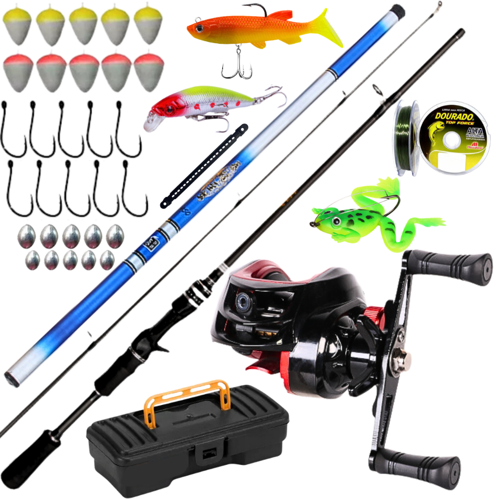 Carretilha De Pesca Anticabeleira Drag 10 kg Vara Mão 2,70 Fibra de Carbono Anzol Isca Artificial