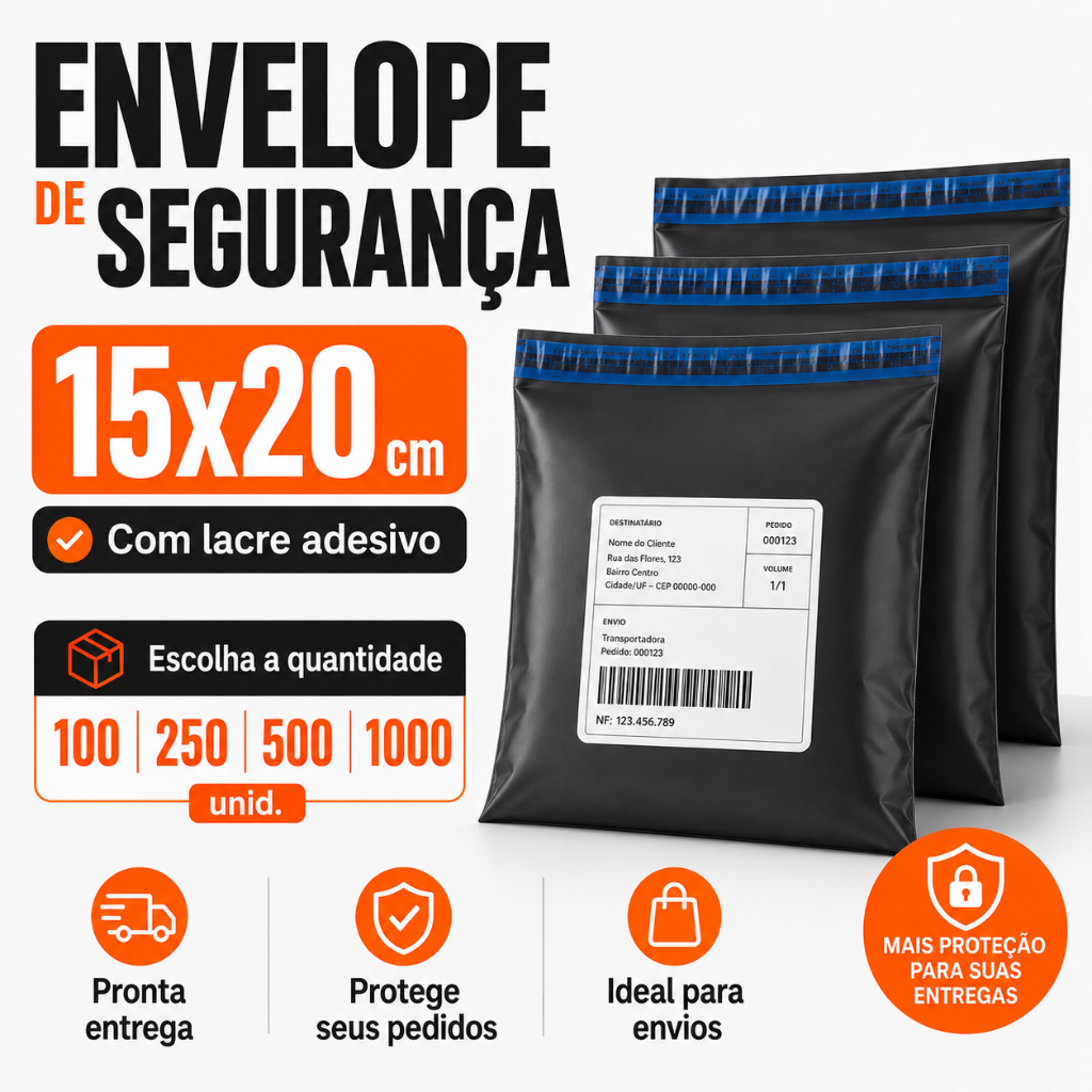Kit 15x20 100/250/500/1000 Envelope De Segurança Embalagem Envio Tamanho 15x20