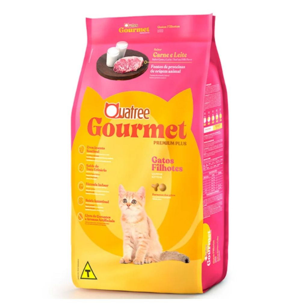 Ração Quatree Gourmet Gatos Filhotes 1kg Carne e Leite