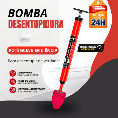 Bomba Desentupidora de Alta Potência por Pressão Manual para Vaso Sanitário e Ralos