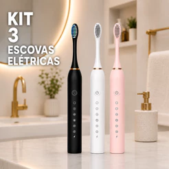 Escova de Dente Elétrica + 4 Refis - A Prova D'água - Recarregável