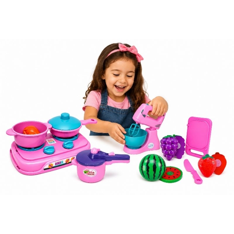 QUEIMA DE ESTOQUE Kit Panelinhas Infantil Fogão Batedeira Panela de Pressão Frutinhas Cozinha Completa Brinquedo