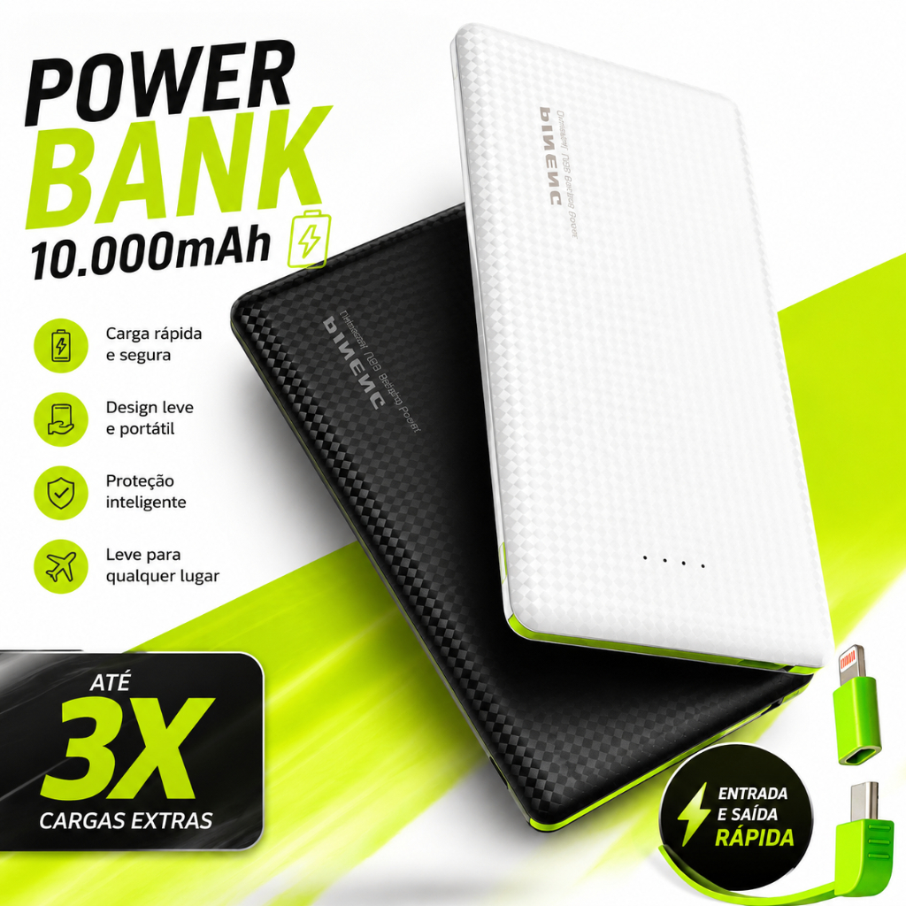 Carregador Portátil Power Bank Pineng 10.000mah Universal Compatível com Android e Ios