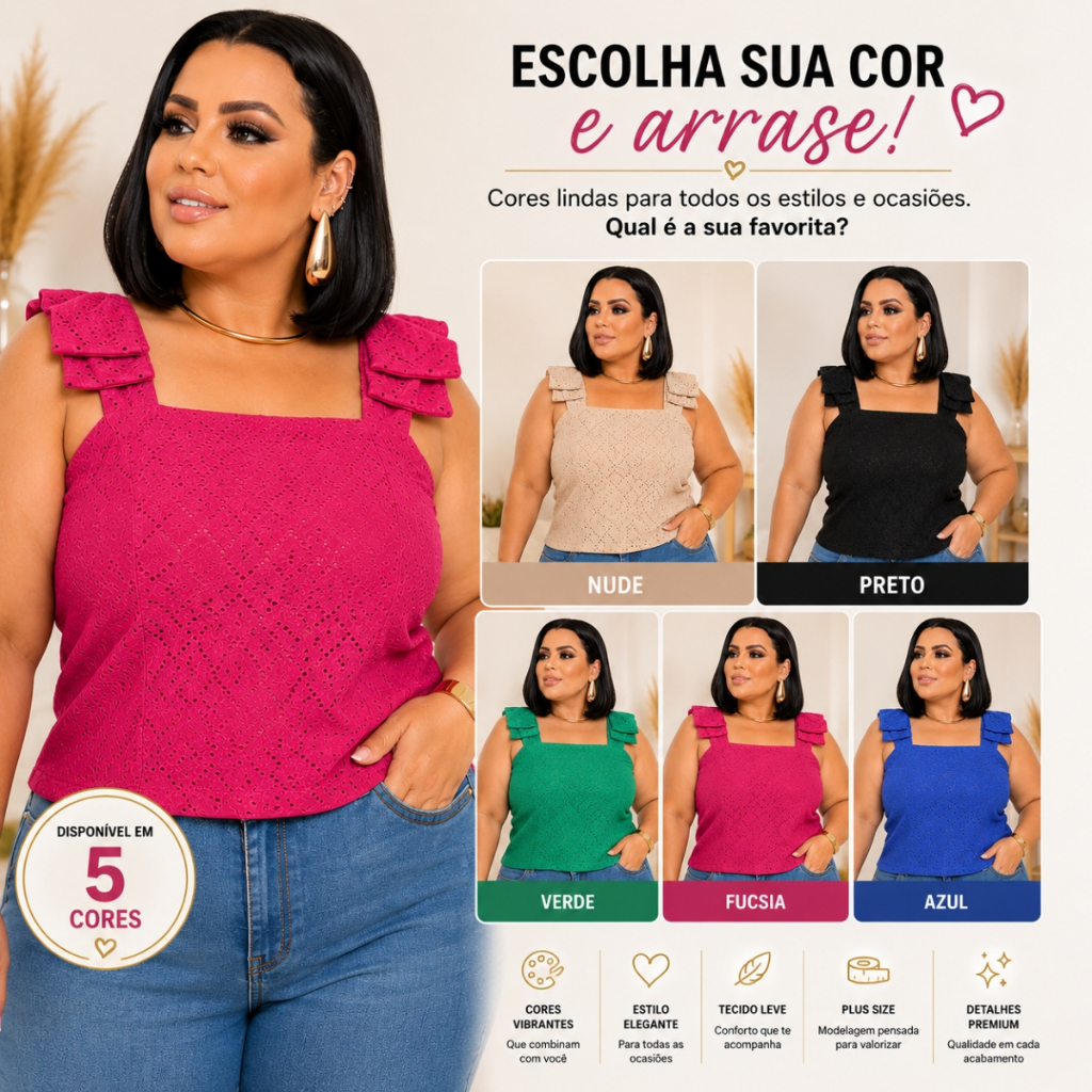 Blusa Feminina Bata Alça Larga Maxi Laço Gravata Cropped Alcinha Plus Size Forrada GG G1