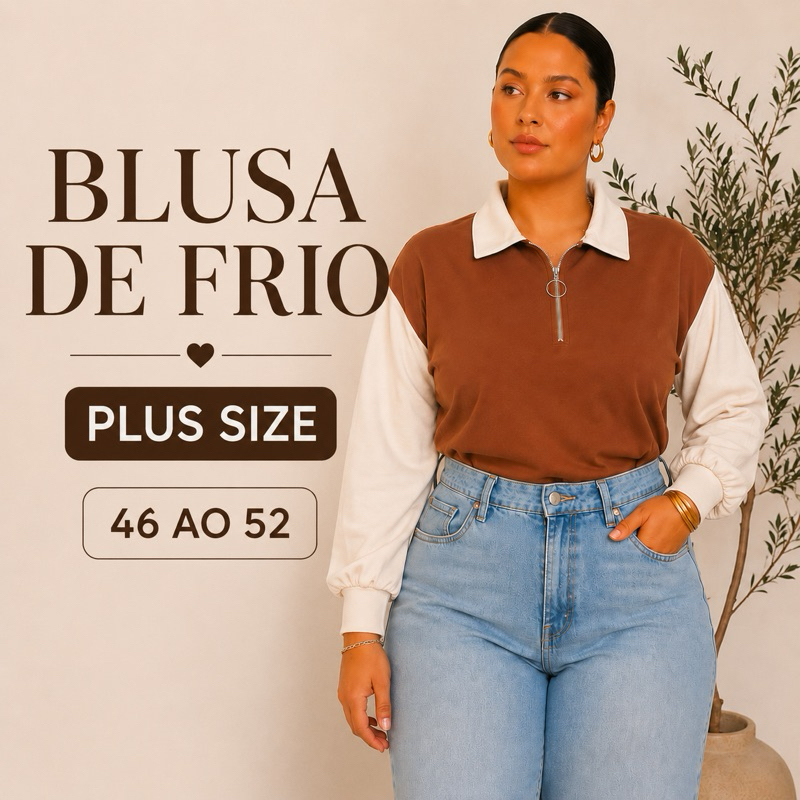 Blusa de Frio Plus Size Feminina Moletom  Frio Inverno  | Gola Polo com Zíper Frontal Moletinho G1 G2 G3 46 ao 52