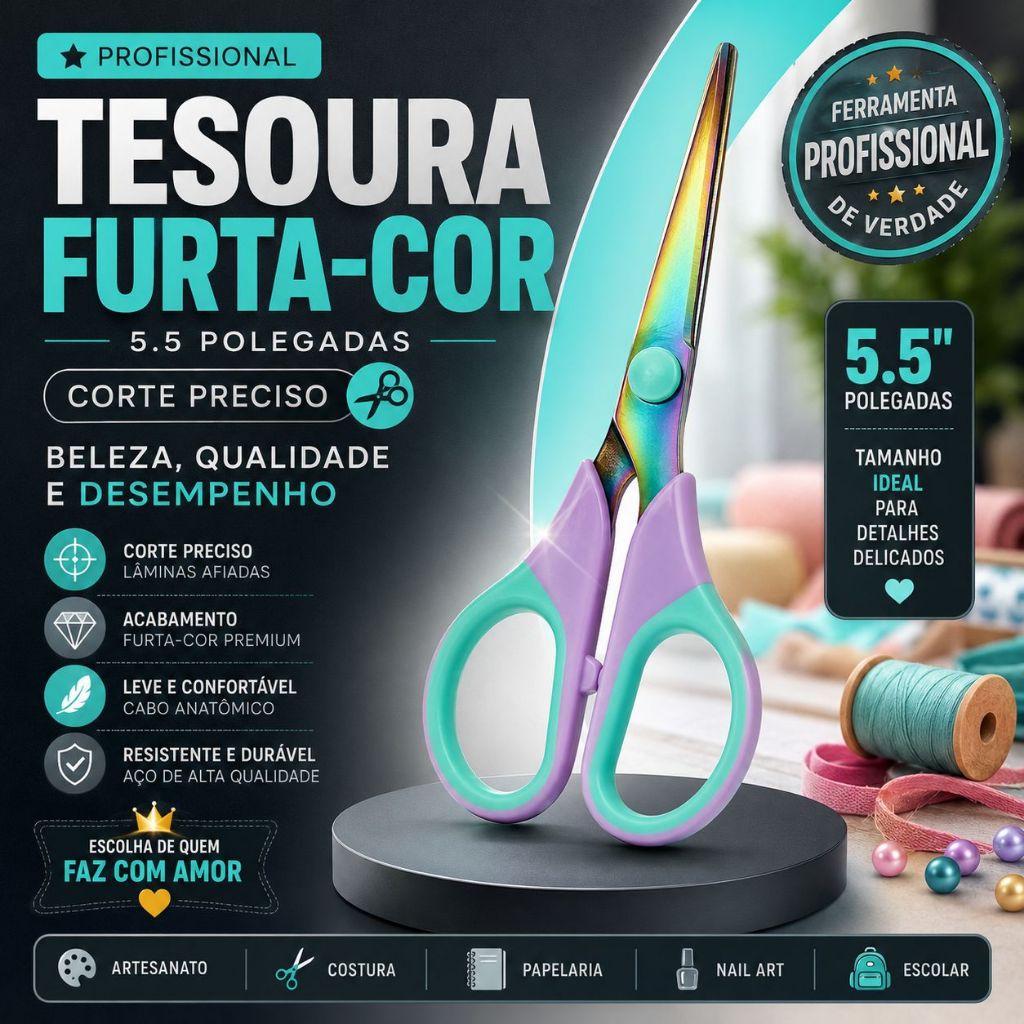 Tesoura Profissional Furta-Cor 5.5 Polegadas Corte Afiado Para Artesanato, Papelaria e Costura - CH