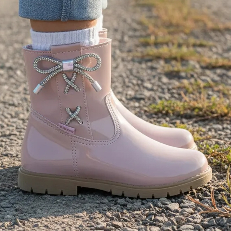 Bota Infantil Ortopasso Love Menina Feminino Laço Brilho Macio Leve Confortável Conforto Verniz