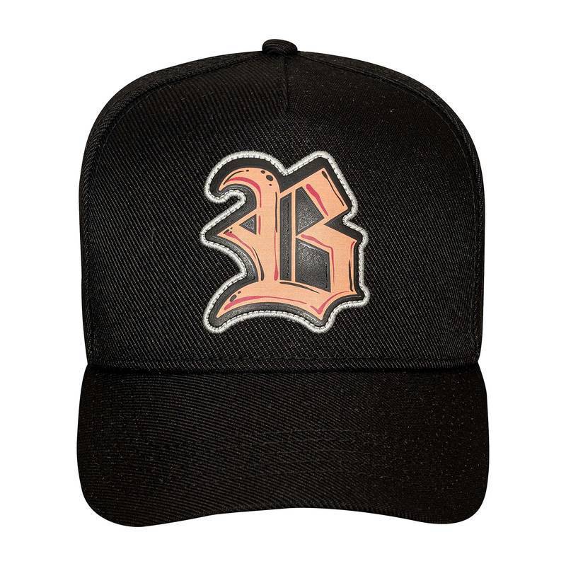 Boné Snapback Preto New Wings Couro Rosa - BLCK