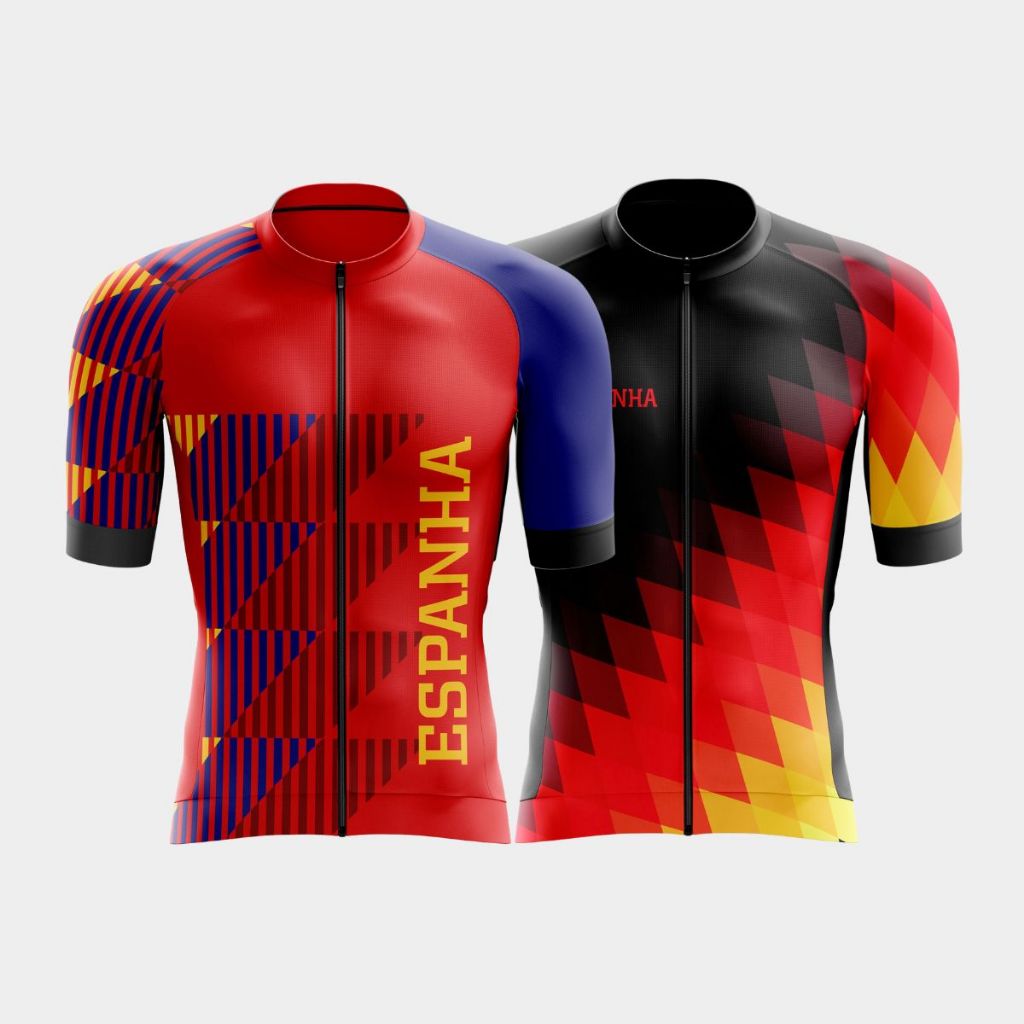 Combo 2 Camisa Ciclista Masculina Zíper Total Copa do Mundo Bike Speed Seleção Espanha Alemanha