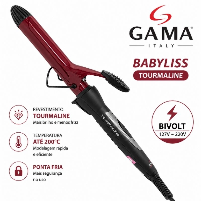 Modelador de Cachos Gama Nano Tourmaline 25mm Bivolt Profissional Cerâmica Íon Anti Frizz Babyliss