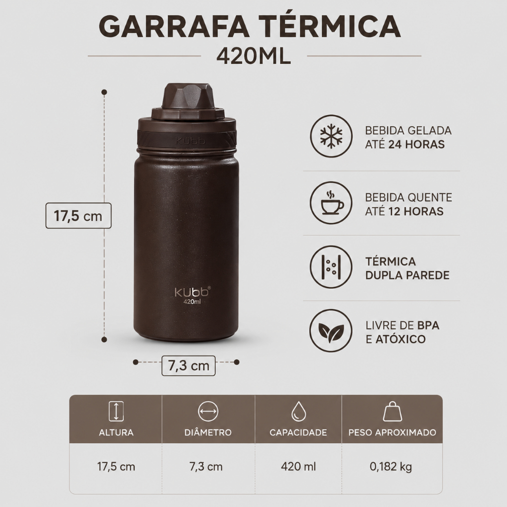KUBB Garrafa Térmica Inox para Água 420ml — foto 6