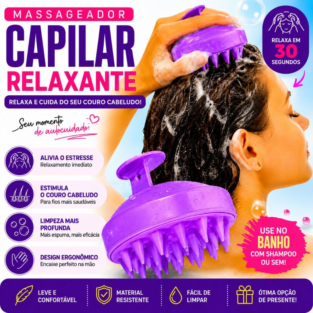 Massageador Capilar Relaxante – Estimula Crescimento do Cabelo e Alivia Estresse – Uso no Banho