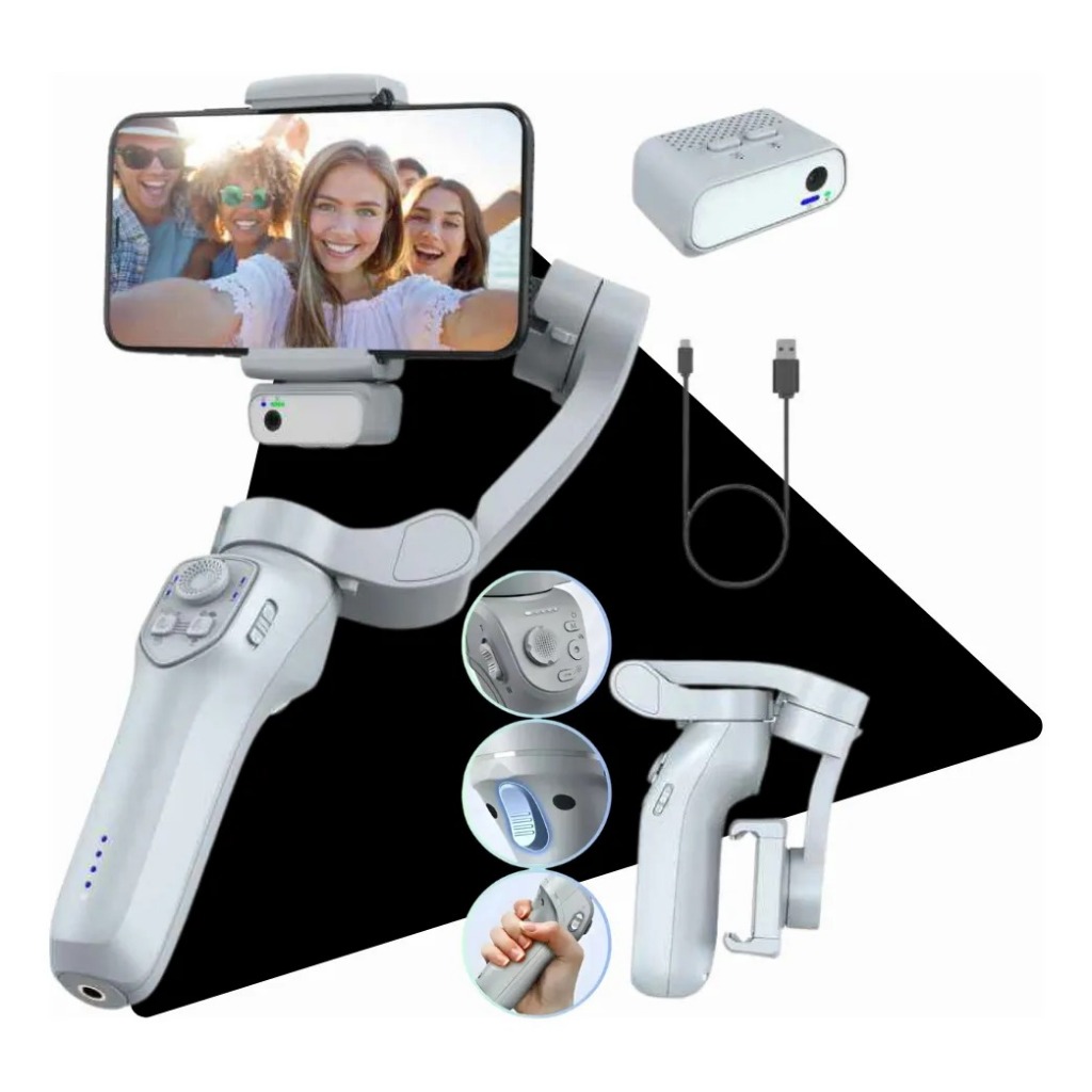 Gimbal Estabilizador Dobrável Portátil Para Celular 3 Eixos Rastreador Inteligente Luz Preenchimento