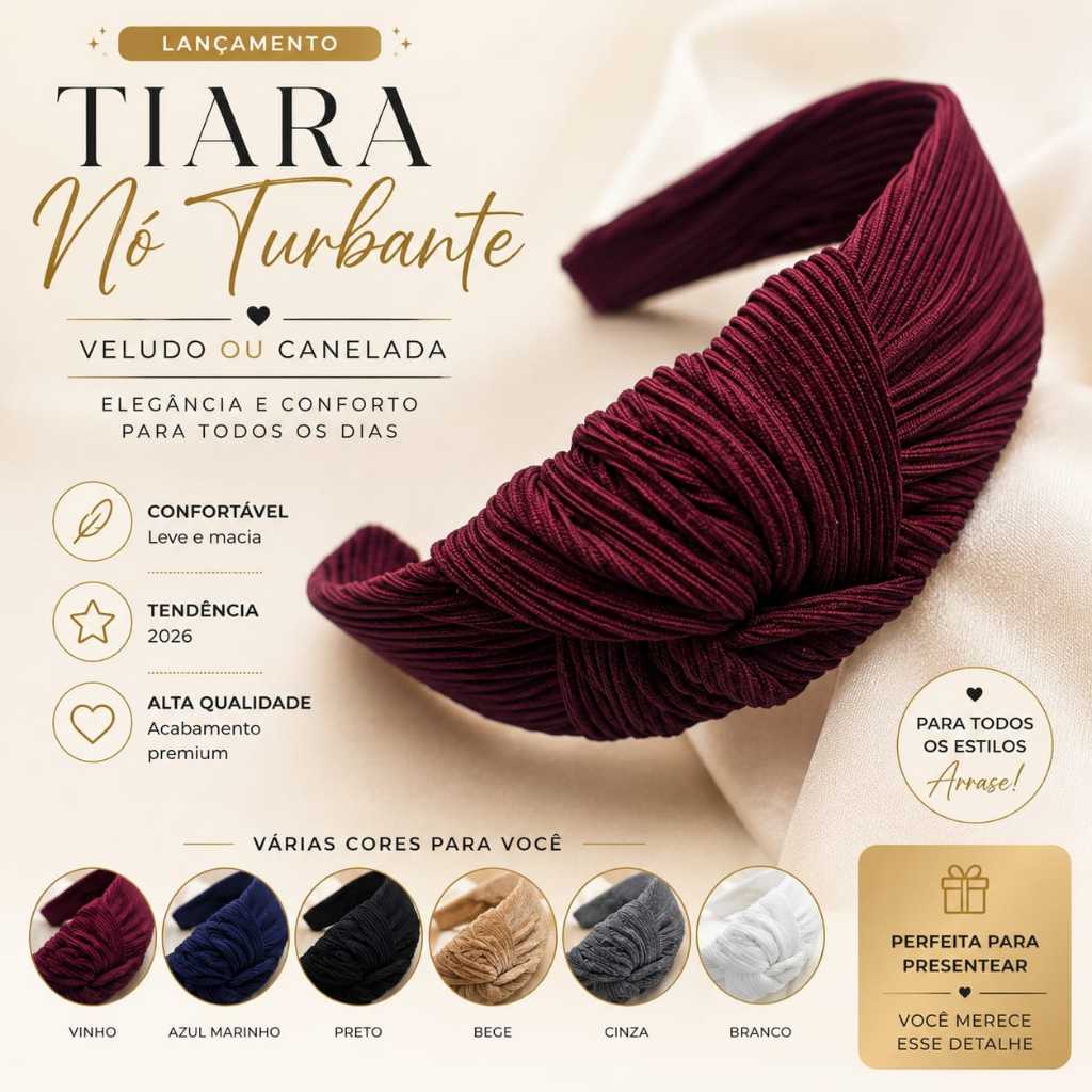 Tiara feminina Nó turbante  veludo  lisa  canelada larga  confortavel