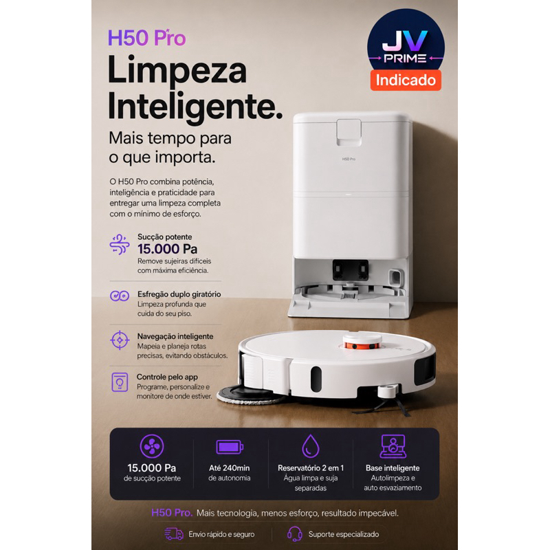 Robô Aspirador H50 Pro 15000Pa Ultra Potente Base Auto Limpante Mapeamento Inteligente 2026 original lacrado