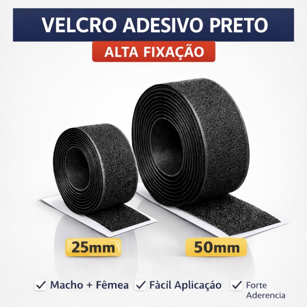 Velcro Adesivo 25mm e 50mm Fecho Autocolante Dupla Face Alta Aderência Macho e Fêmea