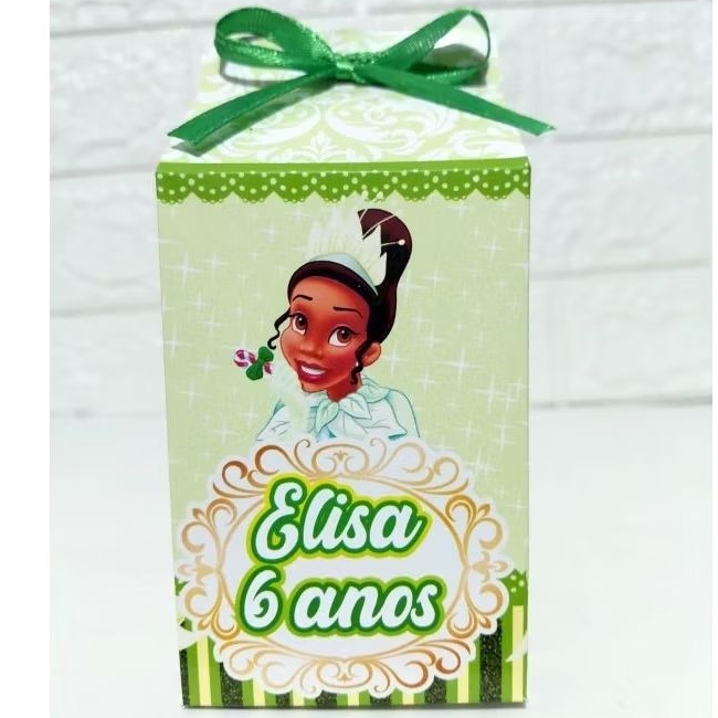 Caixa Milk Personalizada Princesa Tiana – Kit 10 a 40 unidades Lembrancinha Festa