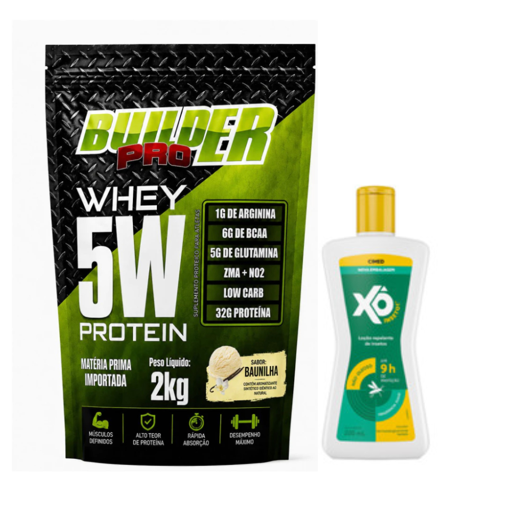 Xô Inseto Repelente Creme 200ML + Whey Protein 5W - 2KG Builder Pro