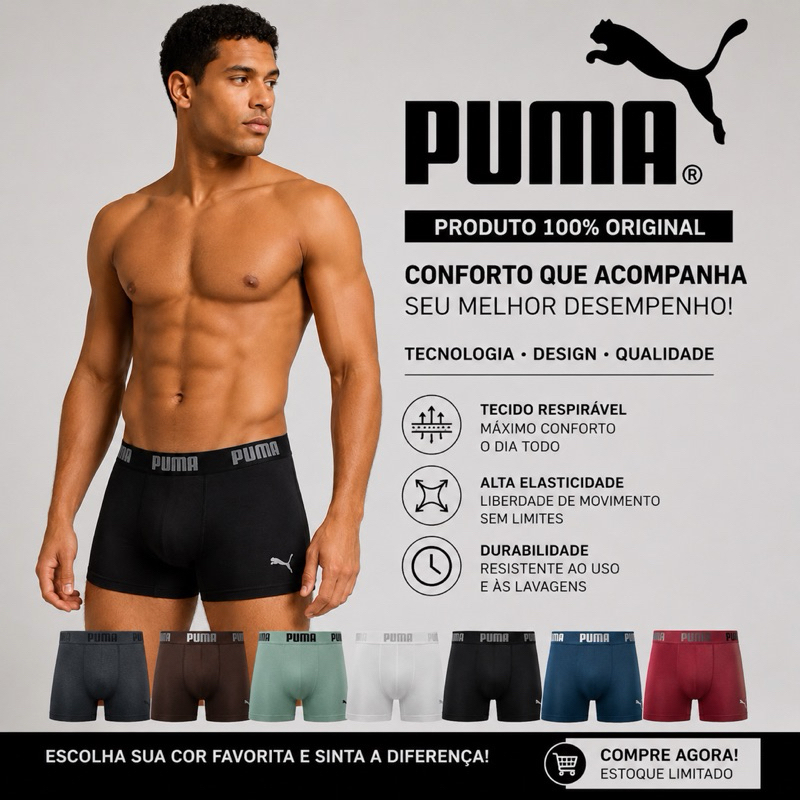 Cueca Boxer Puma Original Sem Costura | Máximo Conforto, Não Enrola, Não Aperta e Não Marca