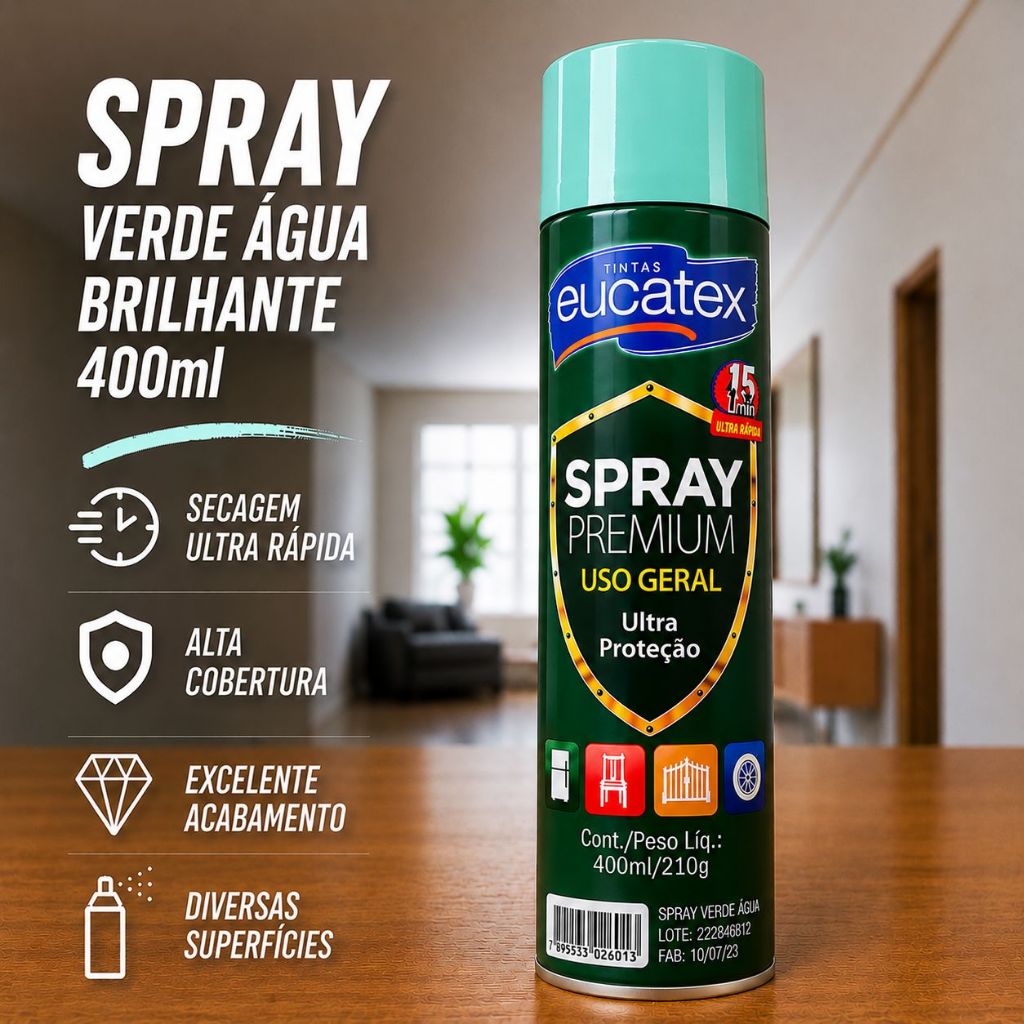 Spray Verde Claro Brilhante Alta Temperatura 400ml Tinta Premium 600°C Eucatex Secagem Ultra Rápida
