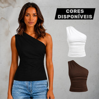 Blusa Feminina Casual Elegante Mula Manca Ombro Único Assimétrica