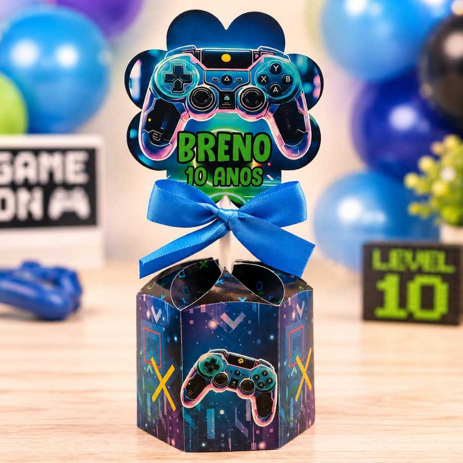 kit 10-20 Unidades Centro de Mesa Gamer, Games Personalizado Chá, Aniversário, Festa, Lembrancinha