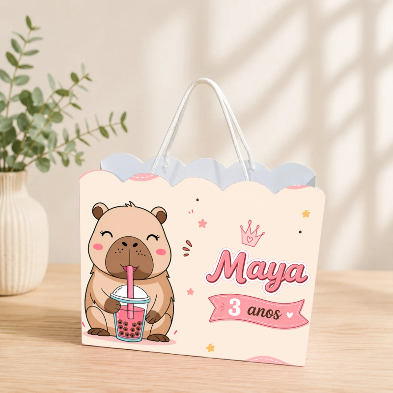 Sacolinha Personalizada Capivara fofa Pegue e Monte Lembrancinha Aniversário Infantil Mimos Festa