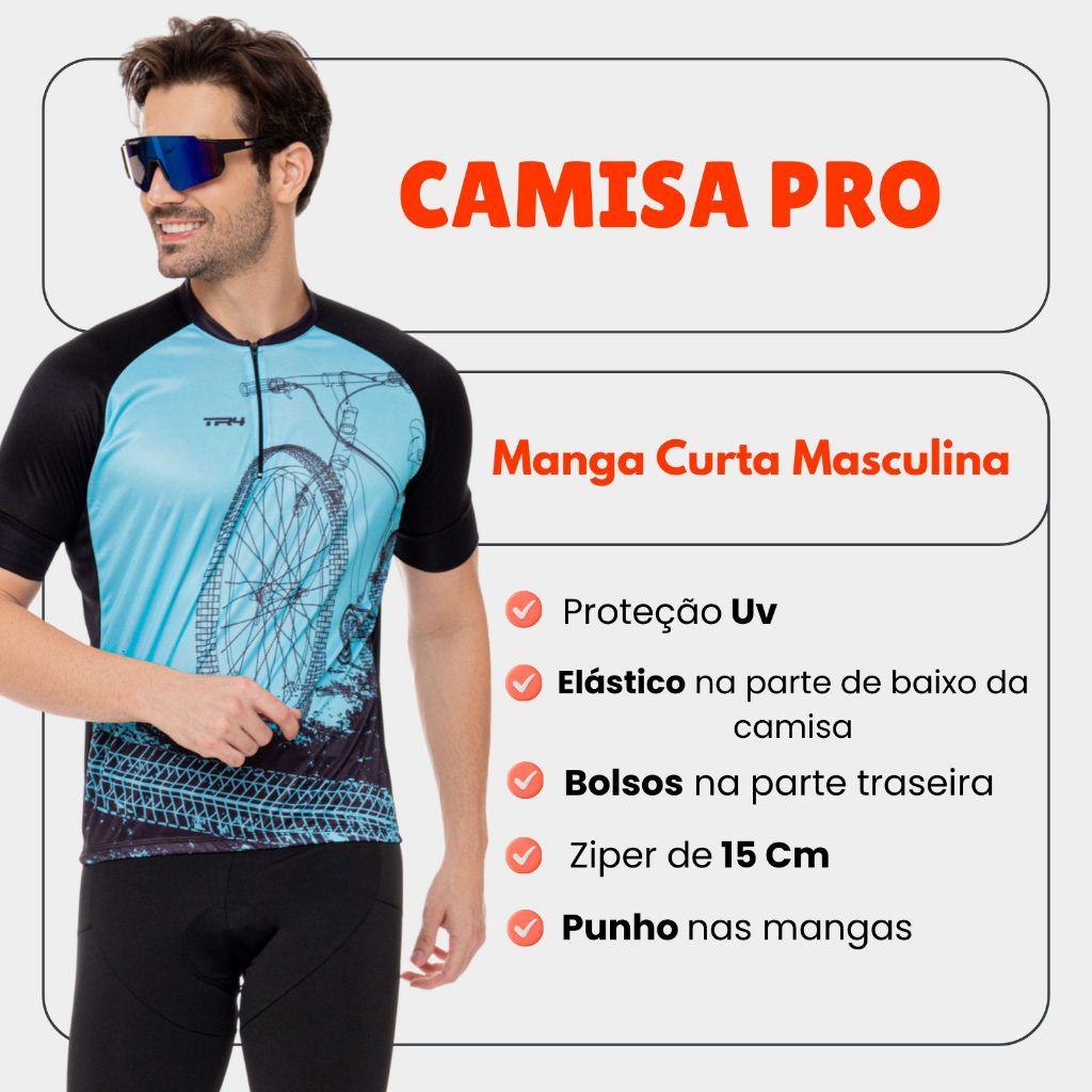 Kit Conjunto Ciclismo Masculino Calça Forro Gel Camisa Roupa Bike Pedal Mtb · foto 2