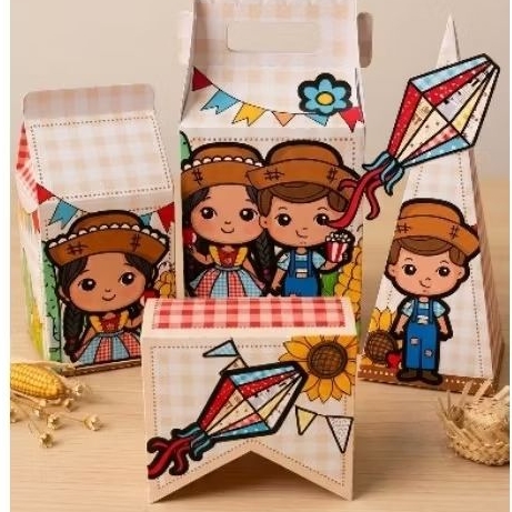 Kit Caixinhas Personalizadas Pegue e Monte de Festa Junina kit Festas Aniversário Lembrancinhas Papel Fotográfico 180g