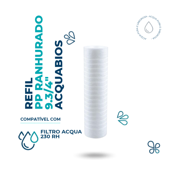 Refil Filtro de Caixa d’Água e Pré-Filtro POE PP Ranhurado 9.3/4" 25 Micras Acquabios