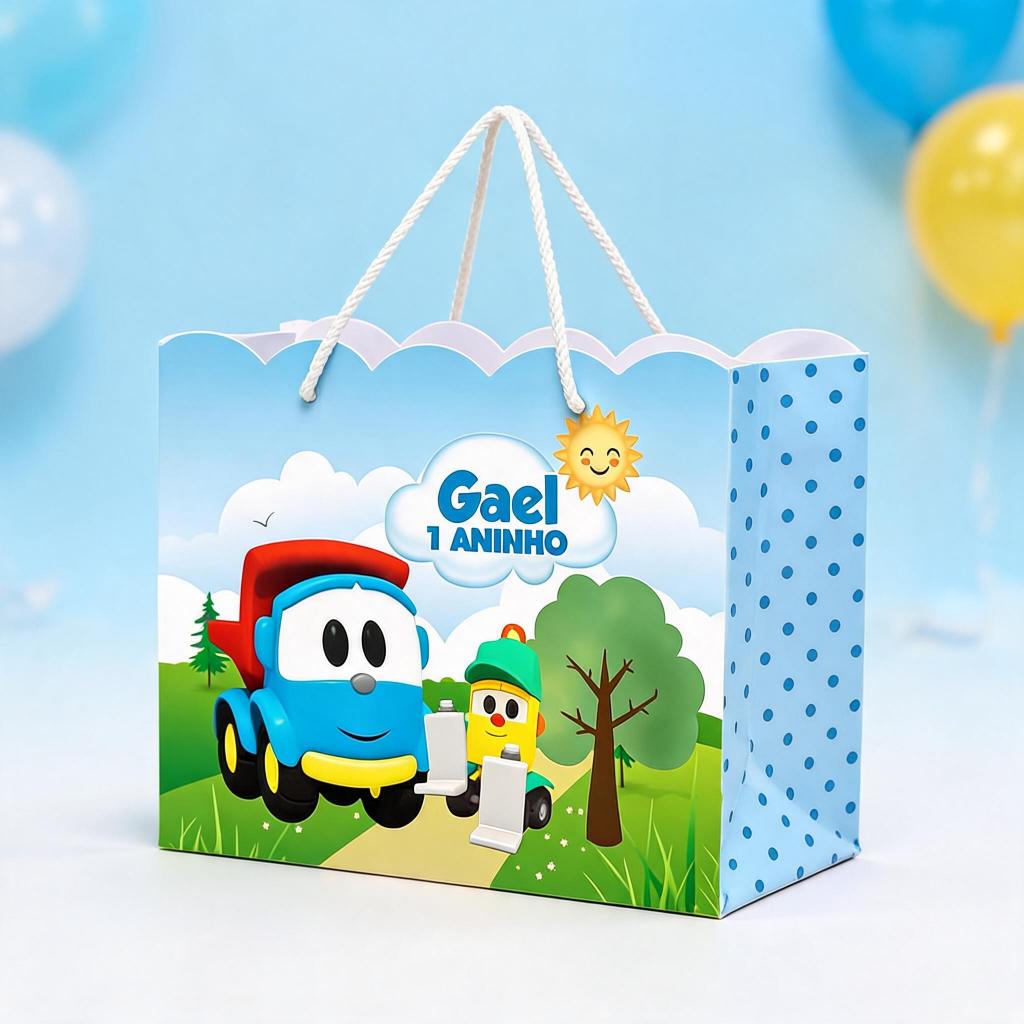 Sacolinha Léo Carrinho Infantil Personalizada Com Nome E Idade Lembrancinha Festa Pegue E Monte