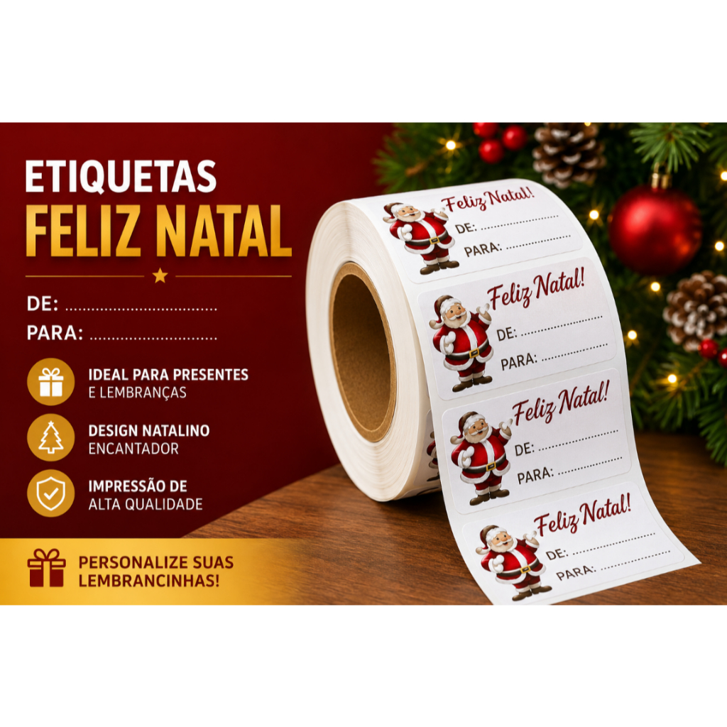 Etiquetas Comemorativas Feliz Natal colante  adesivas decorativas 1 Rolo com 100 etiqueta