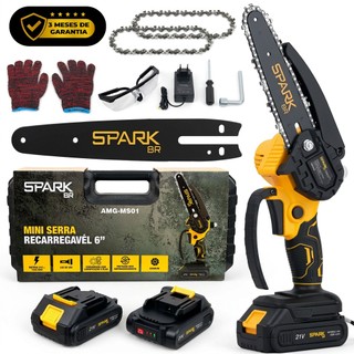 Motosserra Elétrica Portátil SparkBR 6 Polegadas Recarregável Bivolt 21V 2 Baterias Maleta