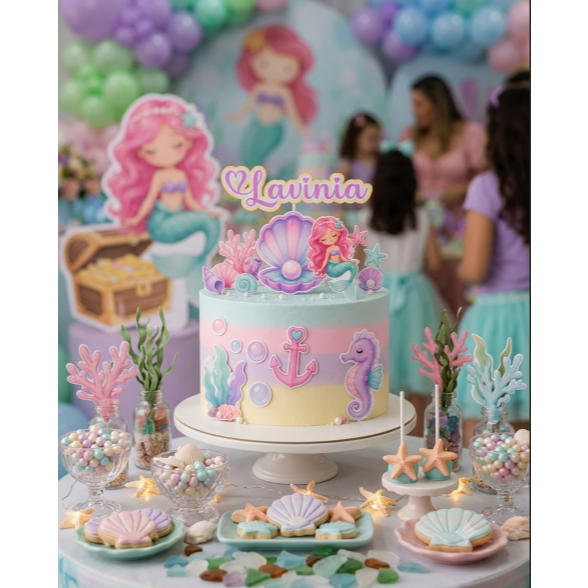Topo de Bolo Sereia Personalizado – Tema Candy Color-NOME + IDADE - ENVIO RAPIDO